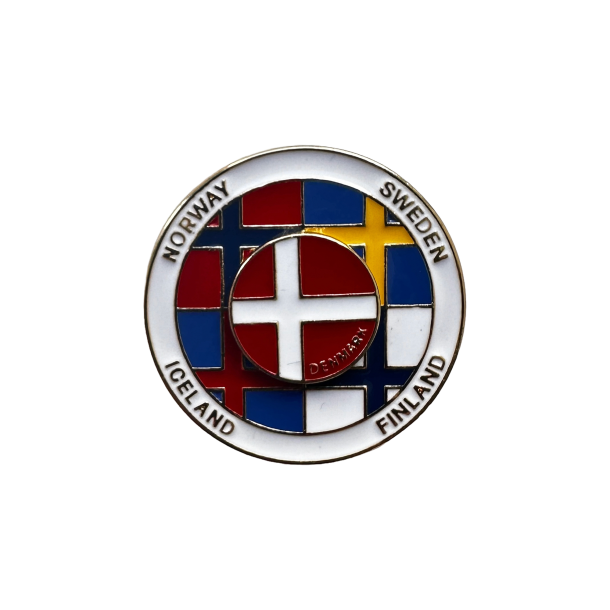 Pin Nordiske Flag Med Roterende Dansk Flag