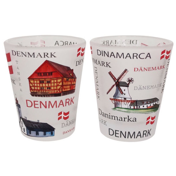 Shotglas Frosted Danmark Med Flag 2 Styks I ske