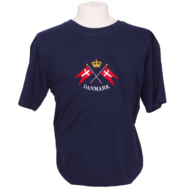 T-shirt Flag Og Krone Broderet Navy