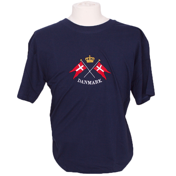 T-shirt Flag Og Krone Broderet Navy Small